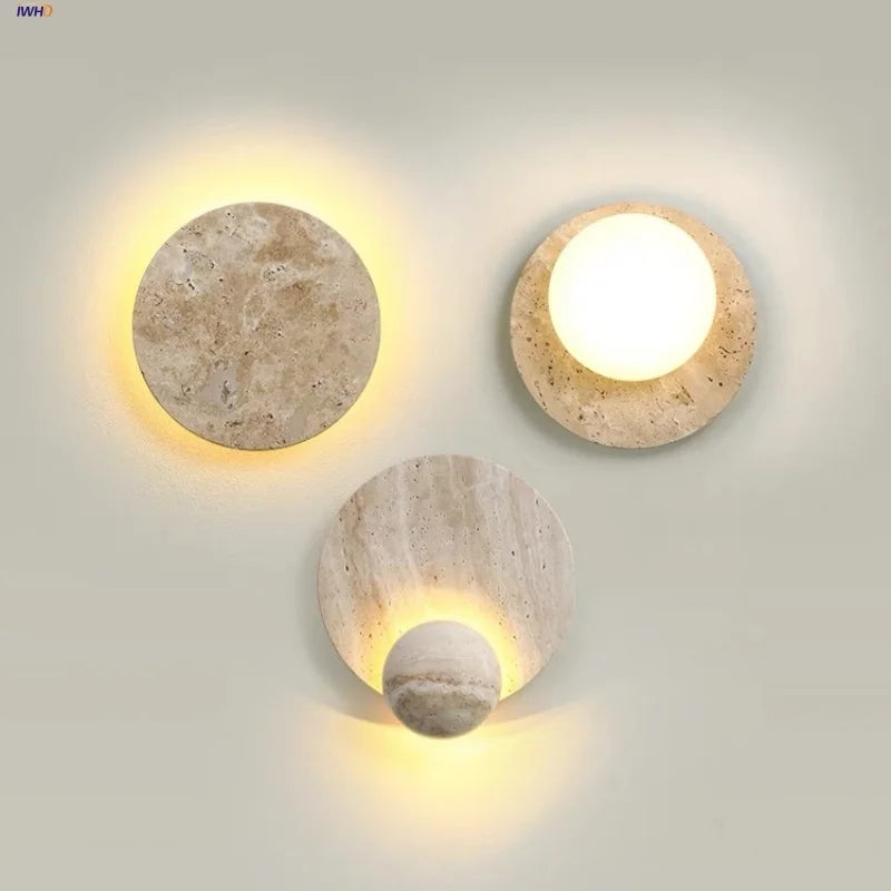 Afralia™ Yellow Travertine LED Wall Lights for Nordic Modern Home Decor