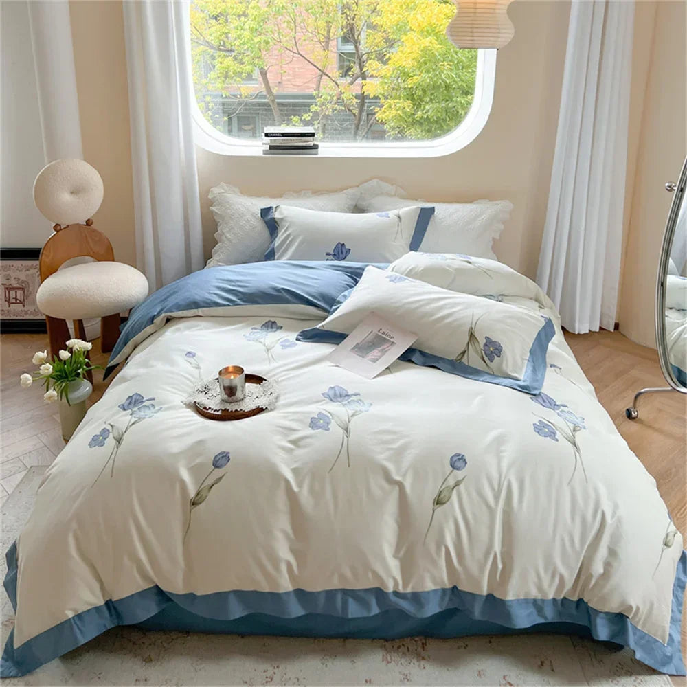Afralia™ Colorful Bedding Set: King/Queen Size Bed Lines, Sheet, Pillowcase, Duvet Cover Set