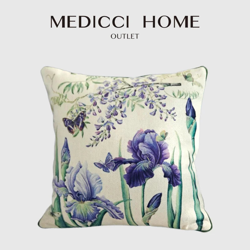 Afralia™ Iris Flowers Butterfly Purple Watercolor Pillow Case 45x45cm