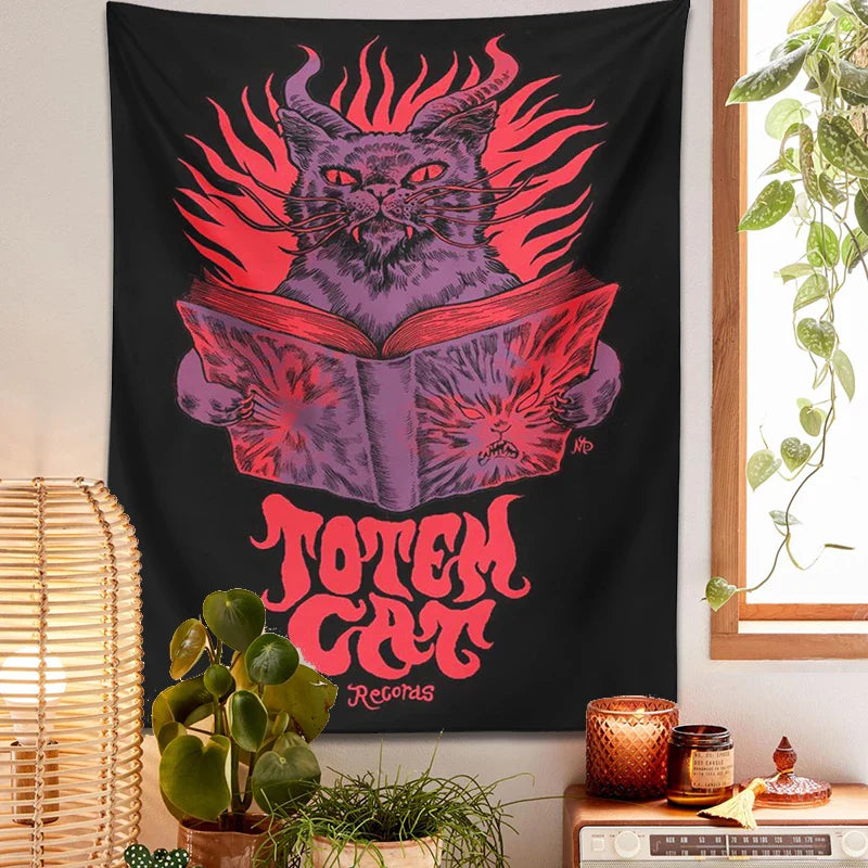 Mystic Cat Tapestry Wall Hanging for Witchcraft and Tarot by Afralia™