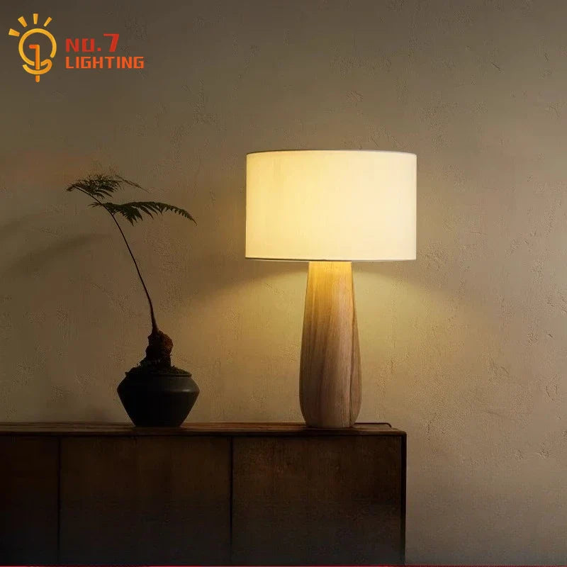 Afralia™ Zen Art Solid Wood Table Lamp LED E27 Bedroom Desk Light Zen Art Decor
