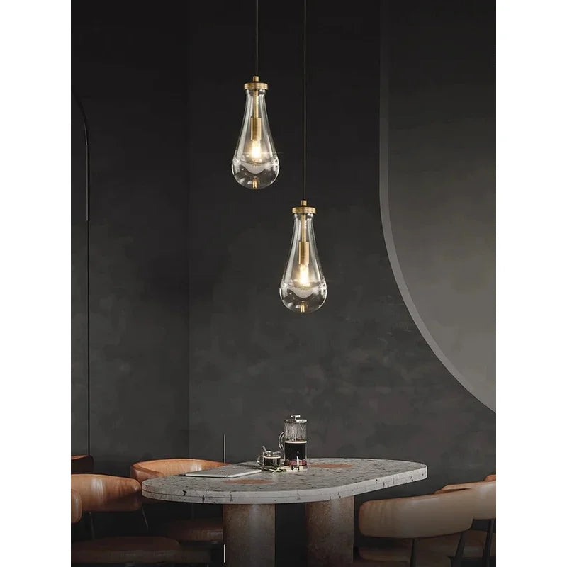 Afralia™ Brass Teardrop Pendant Chandelier with Black/Gold Glass - LED Living Room Staircase Light