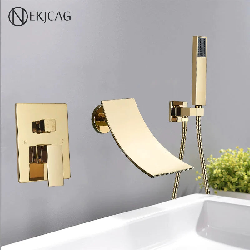 Afralia™ Wall Mounted Waterfall Bath Faucet Set with Tub Spout