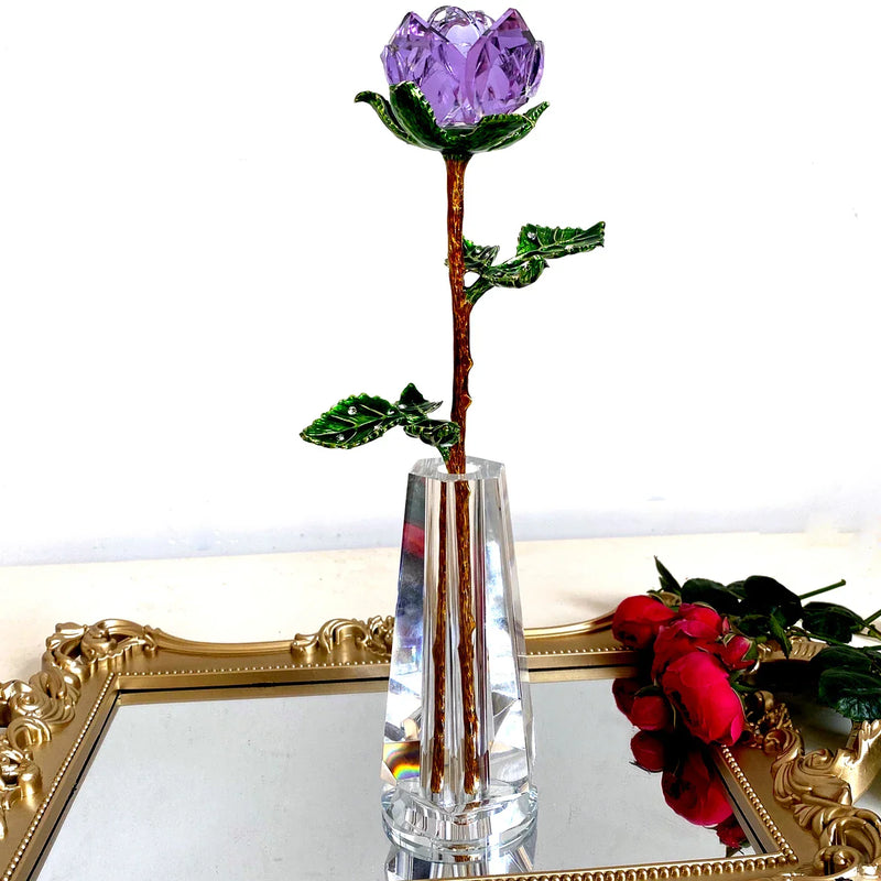 Afralia™ Crystal Rose Figurine: Elegant Glass Rose Ornament for Home Decor, Gifts