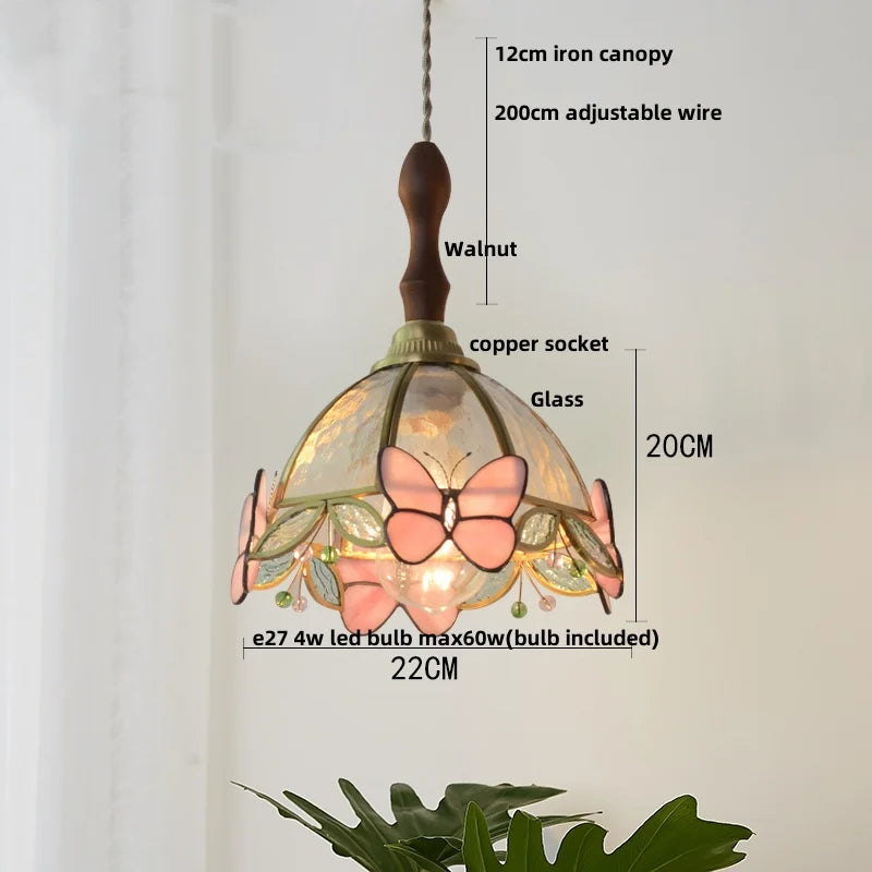 Afralia™ Tiffany Glass Butterfly Pendant Light Fixture Loft LED Luminaire