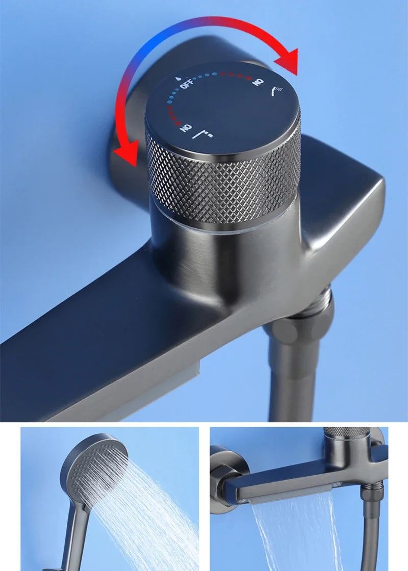 Afralia™ Waterfall Shower System with Adjustable Brass Holder, Hot Cold Mixer Taps