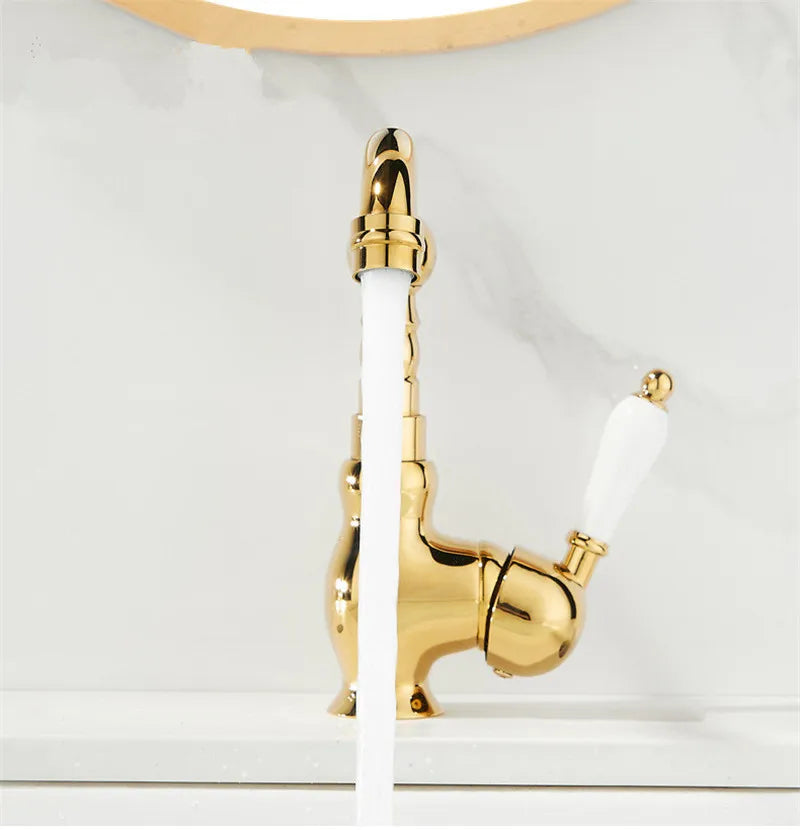 Afralia™ Gold Basin Faucet Single Handle Bathroom Sink Tap Hot Cold Mixer Tap