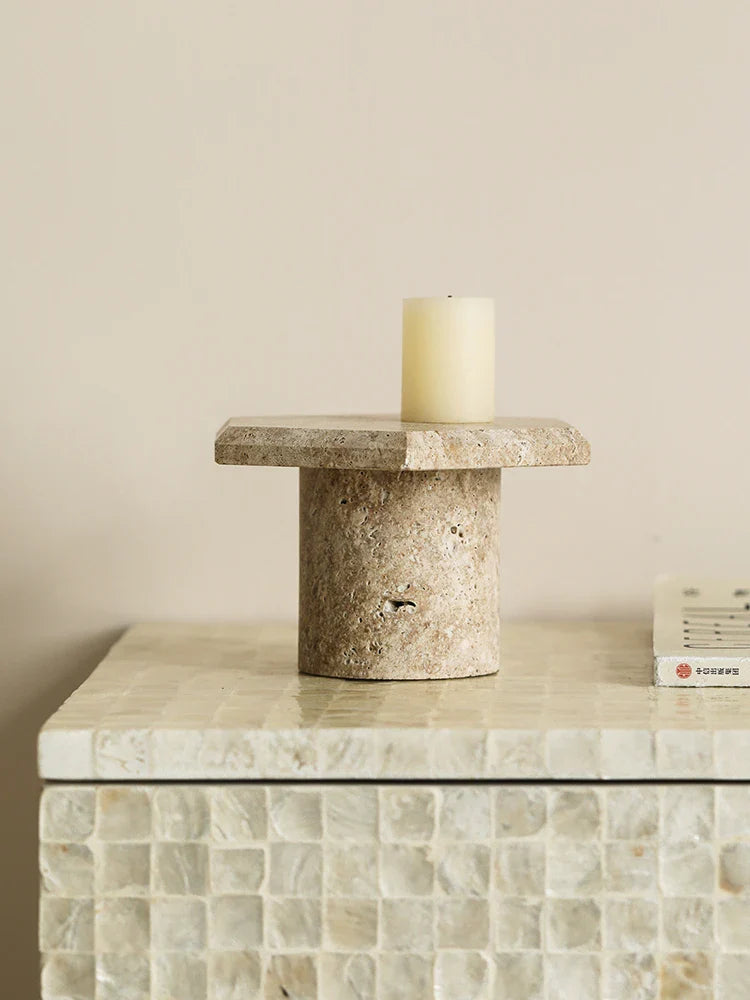 Afralia™ Beige Brown Travertine Hexagon Serving Tray Jewelry Plate Home Party Decor