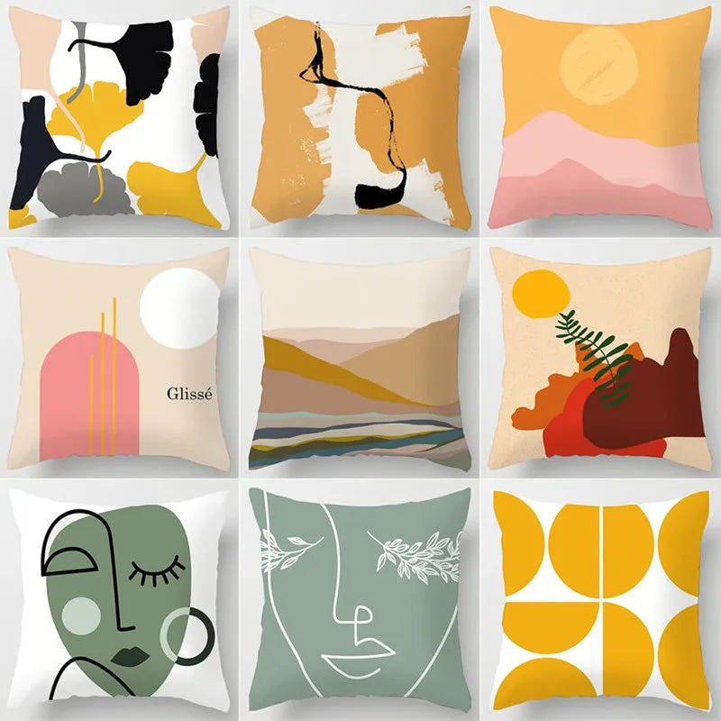 Afralia™ Geometric Leaves Print Cushion Cover for Home Decor and Comfort