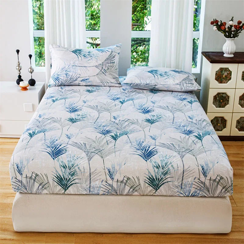 Floral Print Fitted Sheet & Pillowcase Set by Afralia™ for All Seasons