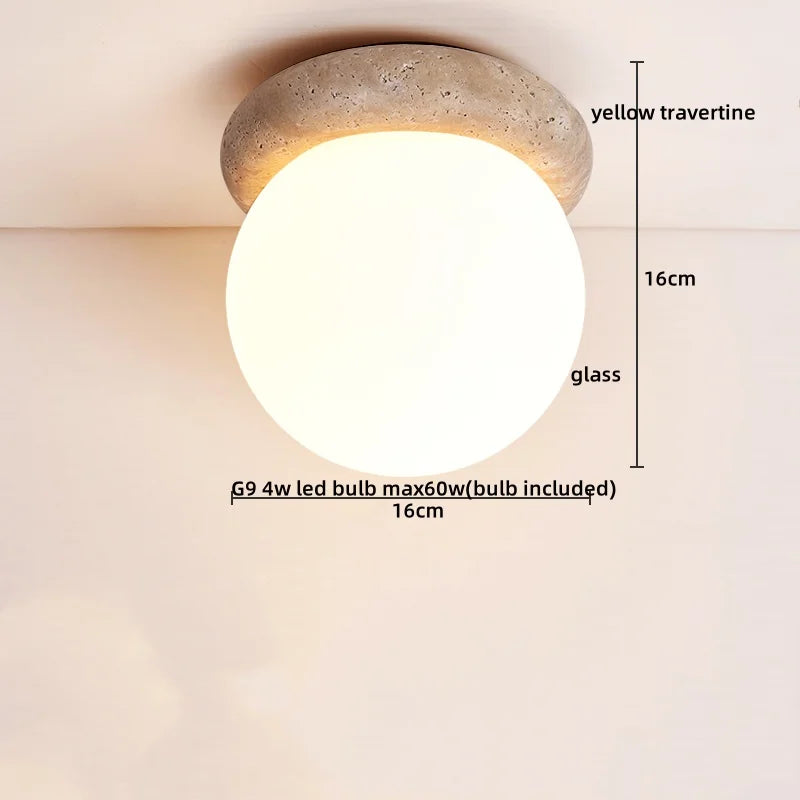 Afralia™ LED Ceiling Lamp Natural Yellow Travertine Walnut Wood Ceiling Lights