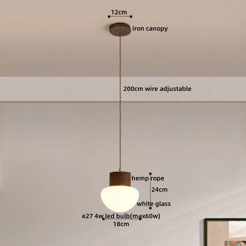 Afralia™ Hemp Rope LED Pendant Light - Nordic Glass Hanging Lamp for Home Decor