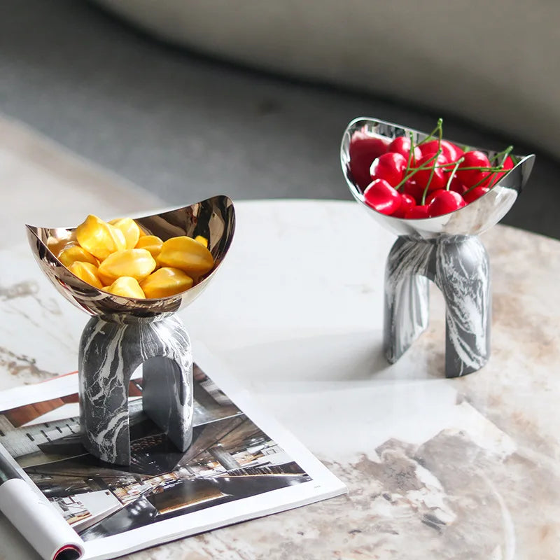 Afralia™ Geometric Marble Arch Fruit Plate: Stylish Metal Figurine Home Decoration Tray