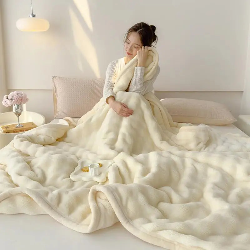 Afralia™ Rabbit Faux Fur Plush Blanket | Double-Sided Winter Sofa Cover & Bed Throw