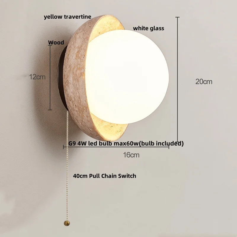 Afralia™ Wabi Sabi LED Wall Sconce, Pull Chain, Rotate Wood Mirror Light