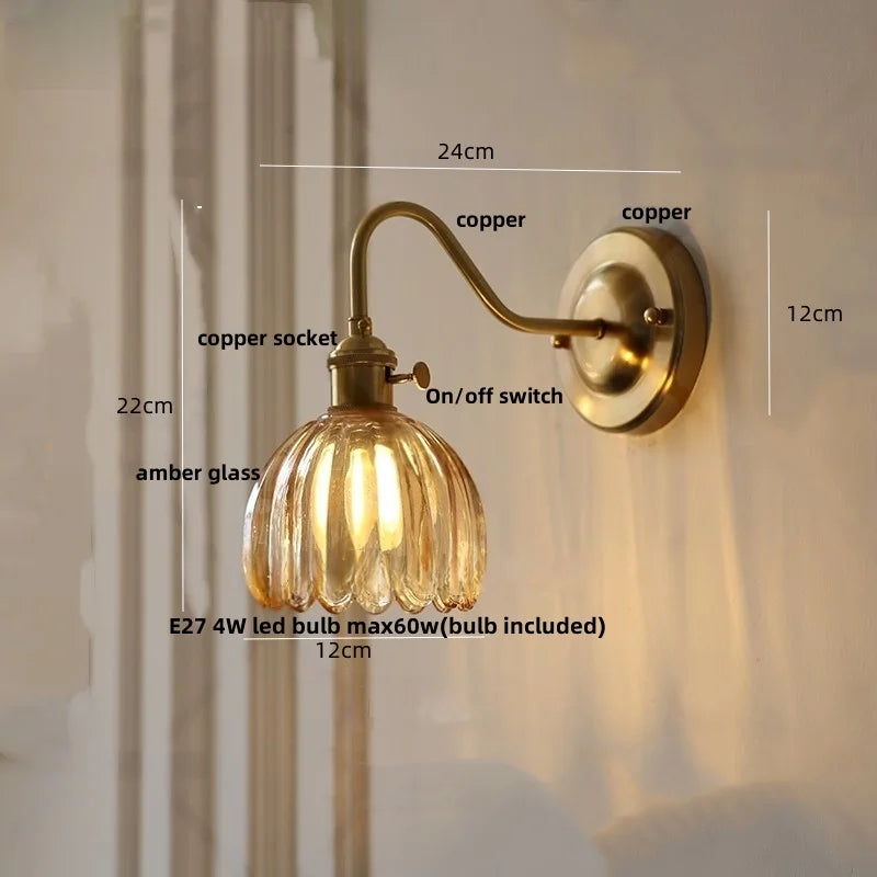 Afralia™ Glass Copper LED Wall Sconce, Modern Kitchen Dining Room Bedside Lamp Wandlamp