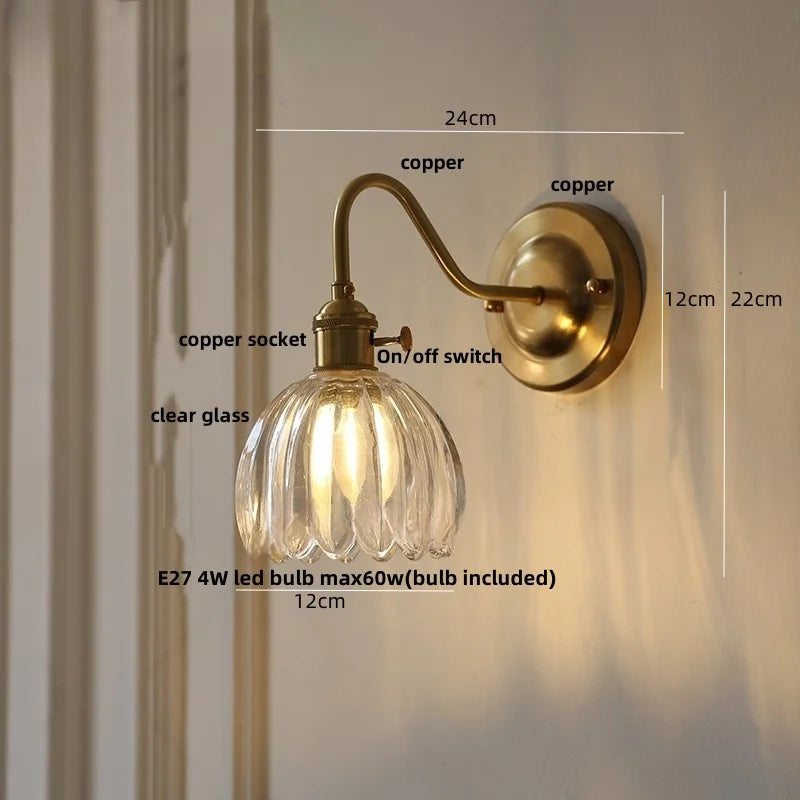 Afralia™ Glass Copper LED Wall Sconce, Modern Kitchen Dining Room Bedside Lamp Wandlamp
