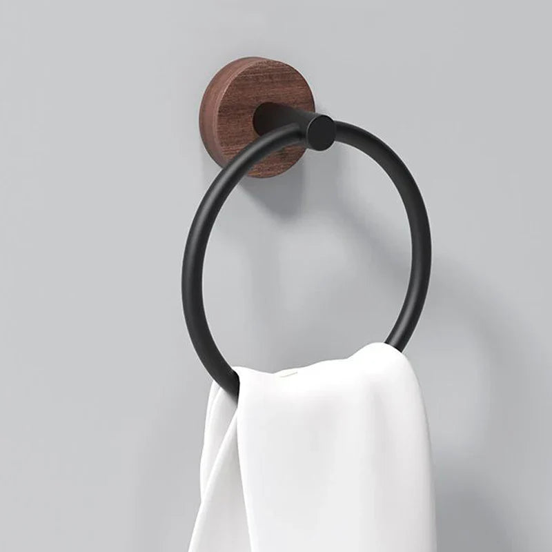 Afralia™ Aluminum & Walnut Towel Ring: Bathroom & Kitchen Wall Mount Holder