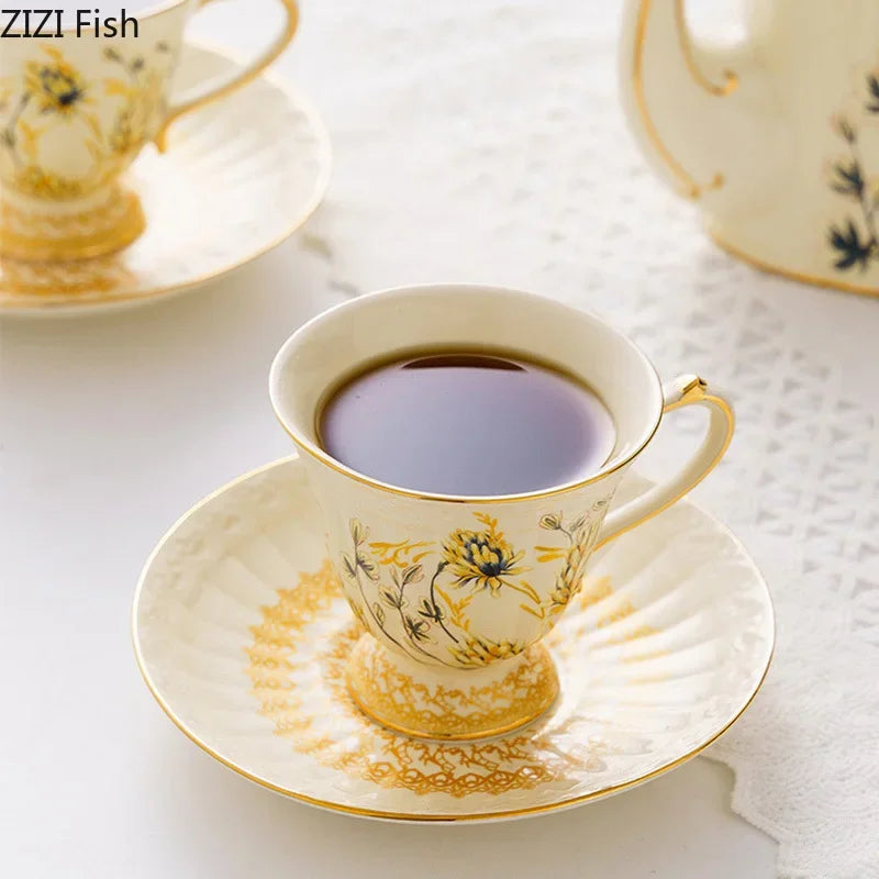 Afralia™ Wheat Ear Ceramic Tea Set: Cup, Saucer, Teapot, Mug, Milk Cup, Juice Container