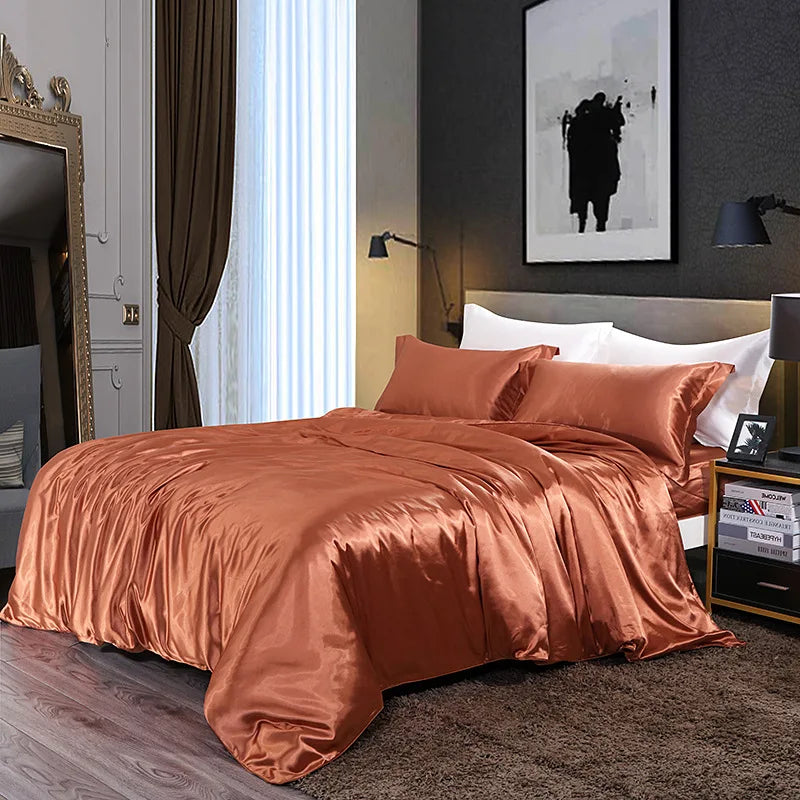 Afralia™ Solid Color Mulberry Silk Bedding Set: Smooth & Cooling Duvet Kit