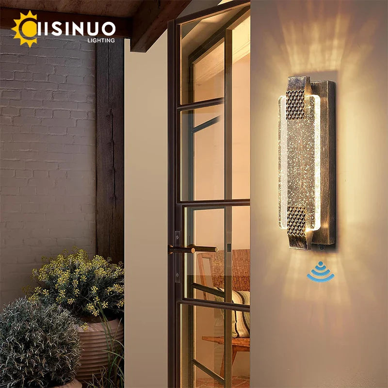 Afralia™ Crystal Bubble Glass LED Outdoor Wall Sconce for Porch and Garden