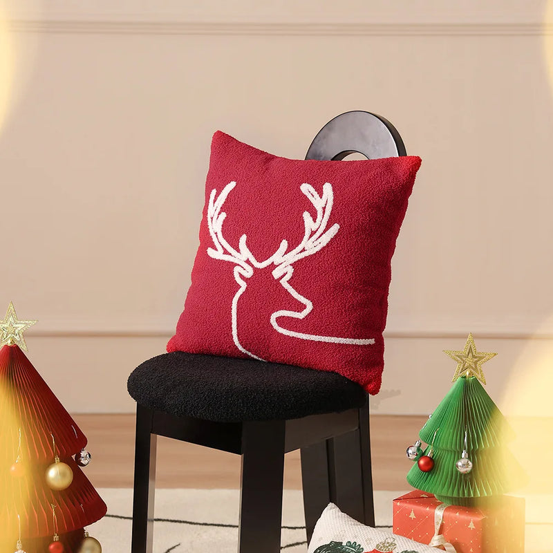 Afralia™ Embroidered Reindeer Christmas Pillow Cover - 45x45cm