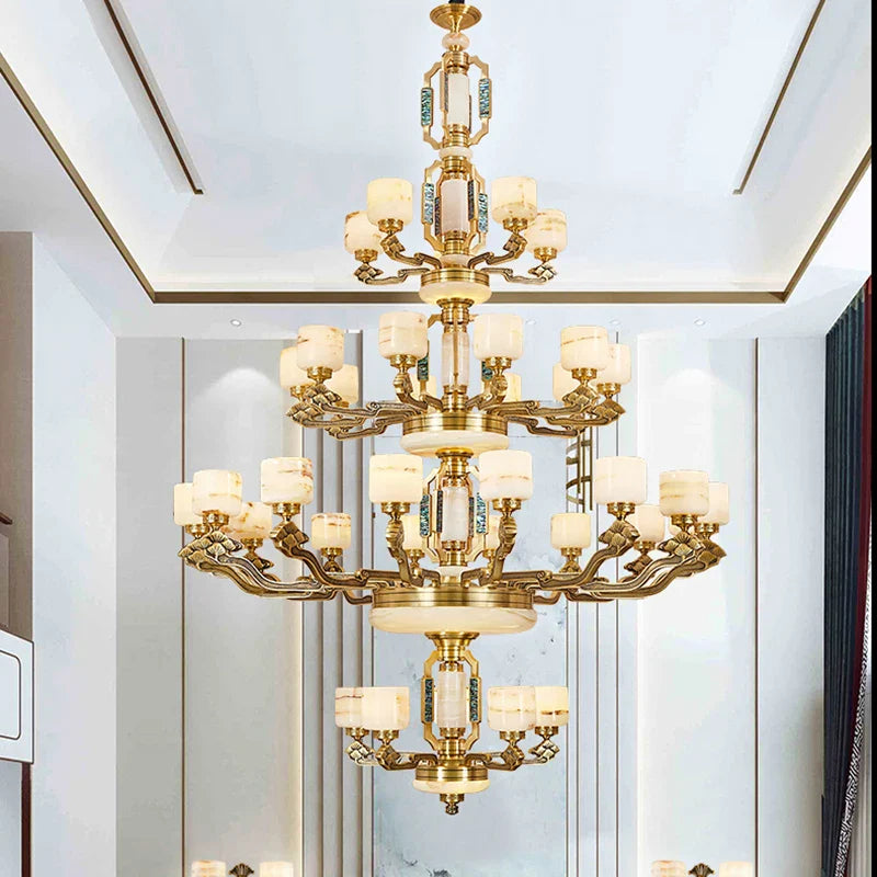 Afralia™ Natural Jade Chinese Chandelier for Living Room, Hotel, Restaurant, and Tea Room