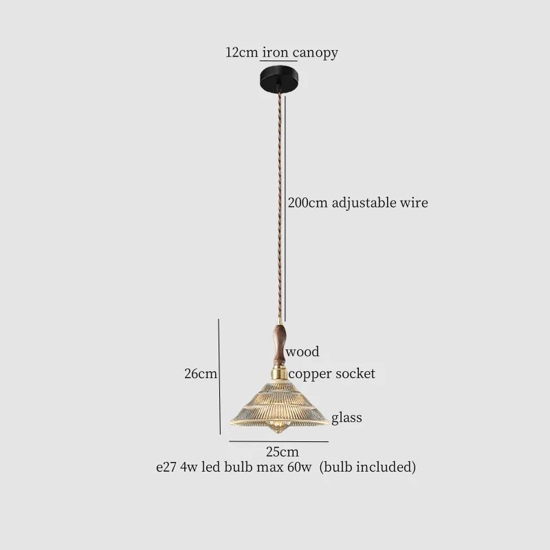 Afralia™ Glass LED Pendant Light Modern Wood Copper Hanglamp for Bar Cafe Loft