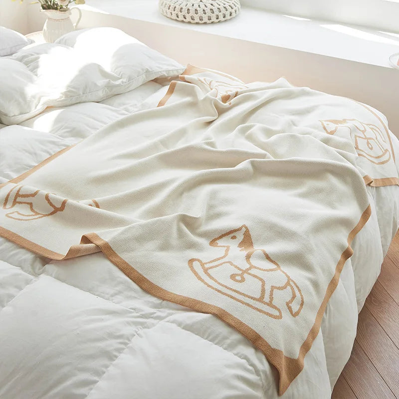 Afralia™ Pony Printed Knitted Blanket: Cozy & Breathable - All Season Children's Sofa Throw