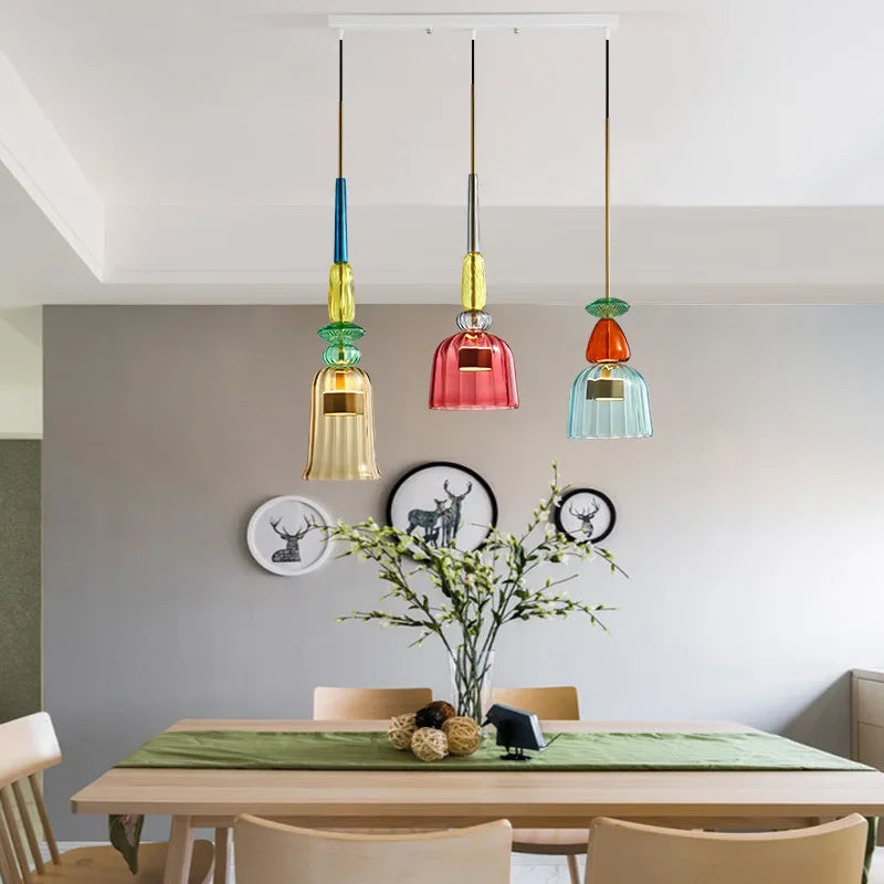 Afralia™ Glass Bedside Pendant Light: Modern Colorful Chandelier for Kitchen Coffee Bedroom