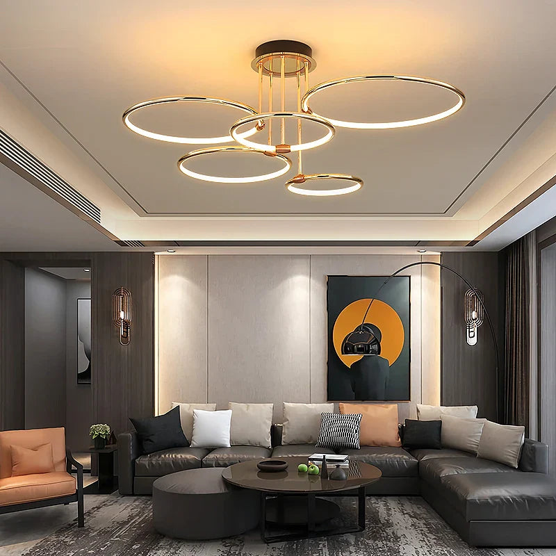 Afralia™ Gold Luxury Ring Pendant Chandelier for Modern Villa and Home Decor