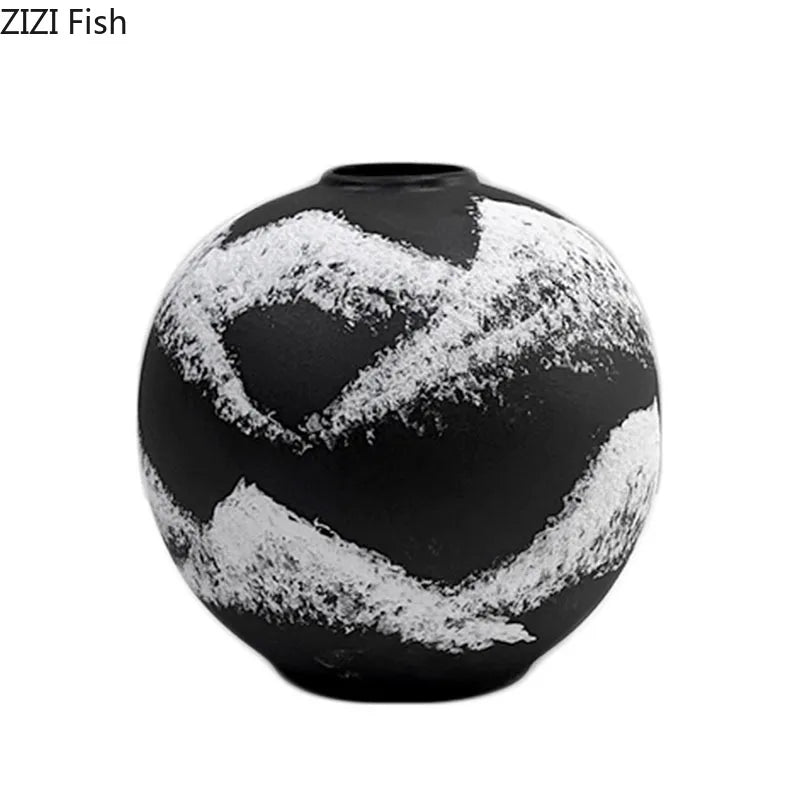 Afralia™ Ink Painting Ceramic Vase: Flower Pots Desk Decor Crafts Floral Room Aesthetic