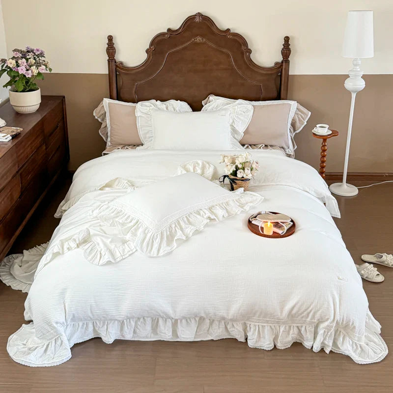 Afralia™ Double Layer Crinkle Yarn French Vintage Princess Ruffles Bedding Set