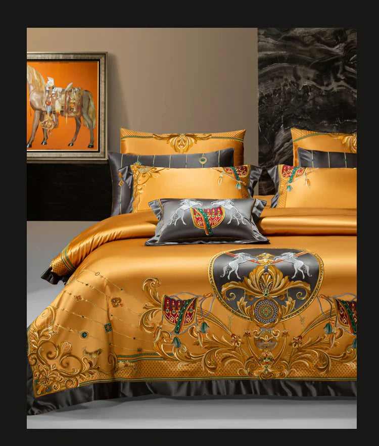 Afralia™ Luxe Brocade Cotton Embroidered Bedding Set - Quilt Cover Bed Linen Bedspread
