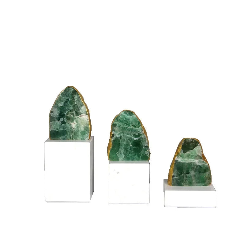 Afralia™ Green Agate Crystal Stone Figurine on Marble Base for Home Decor