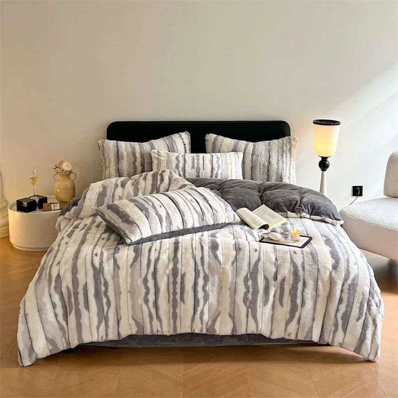 Afralia™ Plush Faux Rabbit Fur Bedding Set for Cozy Nights