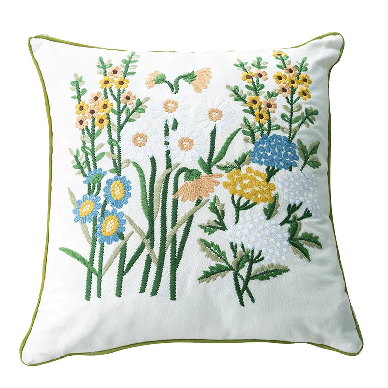 Afralia™ Cotton Linen Embroidery Japanese Style Pillowcase 45x45cm