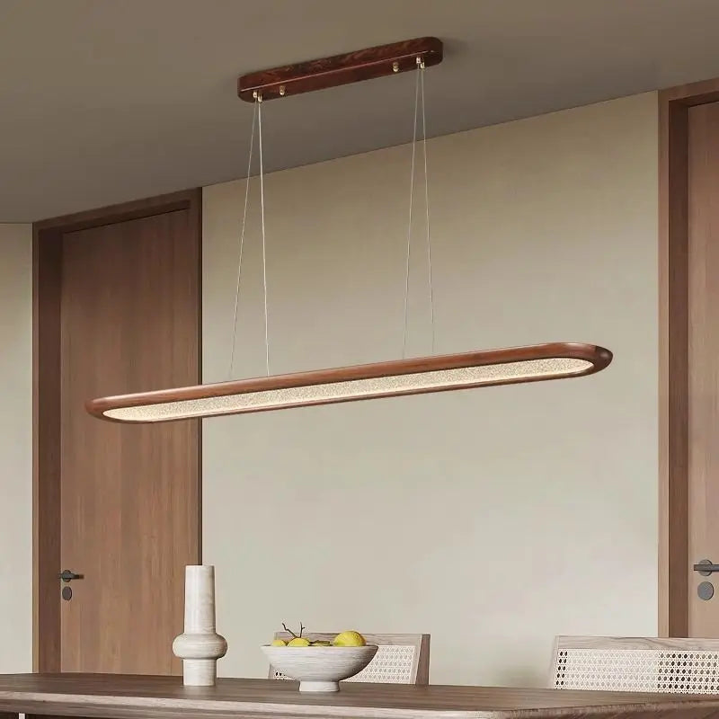 Afralia™ Walnut Long Strip LED Chandelier | Modern Chinese Style for Home, Restaurant, Office