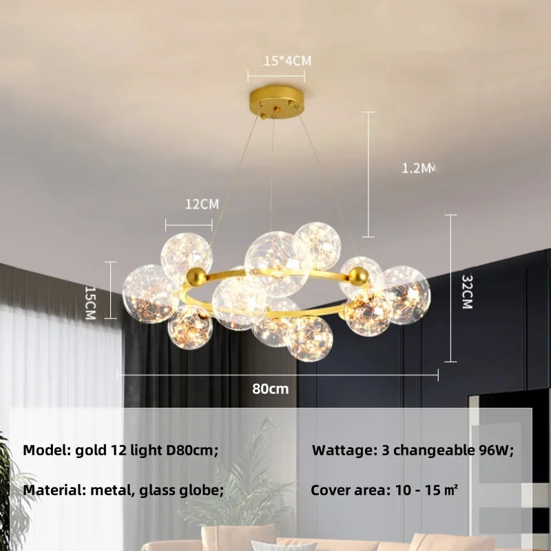 Afralia™ Nordic Glass Globe Pendant Lights Chandelier with 3 Changeable LED Lights