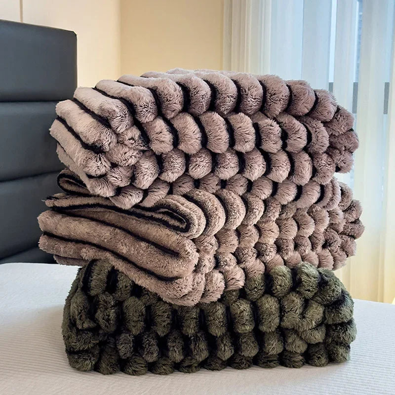 Afralia™ Dark Faux Rabbit Plush Blanket: Super Soft Comforter for Office Napping and Bed