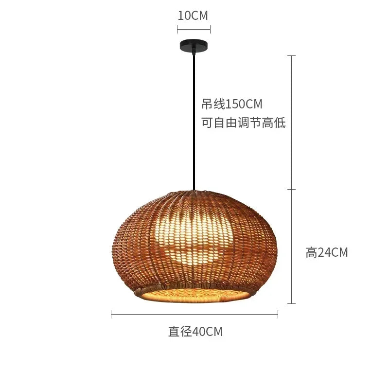 Afralia™ Chinese Style Outdoor Rattan Weaving Pendant Lights for Courtyard and Garden