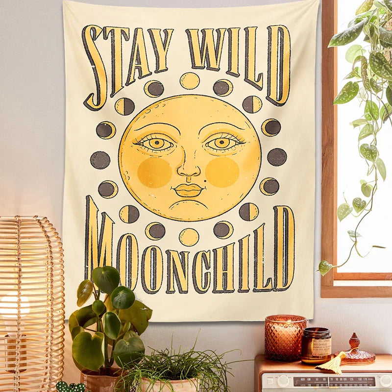 Afralia™ Moon Phase Wall Hanging: Boho Sun Moon Room Decor Mural