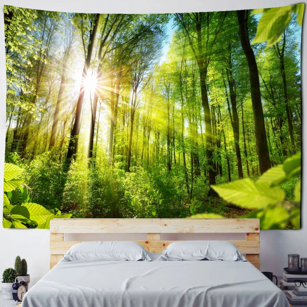 Afralia™ Bamboo Forest Pigeon Path Tapestry: Hippie Psychedelic Wall Hanging for Natural Home Decor
