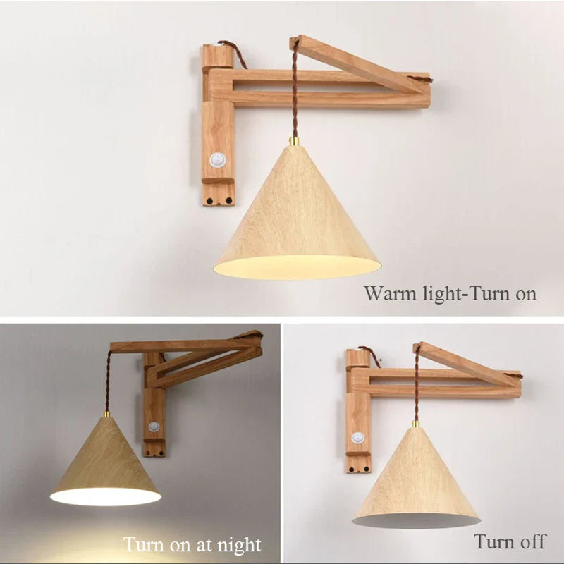 Afralia™ Retro Wood+Metal LED Pendant Wall Lamp for Living Room Bedroom Indoor Lighting