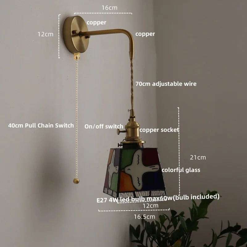 Afralia™ Tiffany Style LED Wall Sconce with Pull Chain Switch and Stained Glass Peace Dove