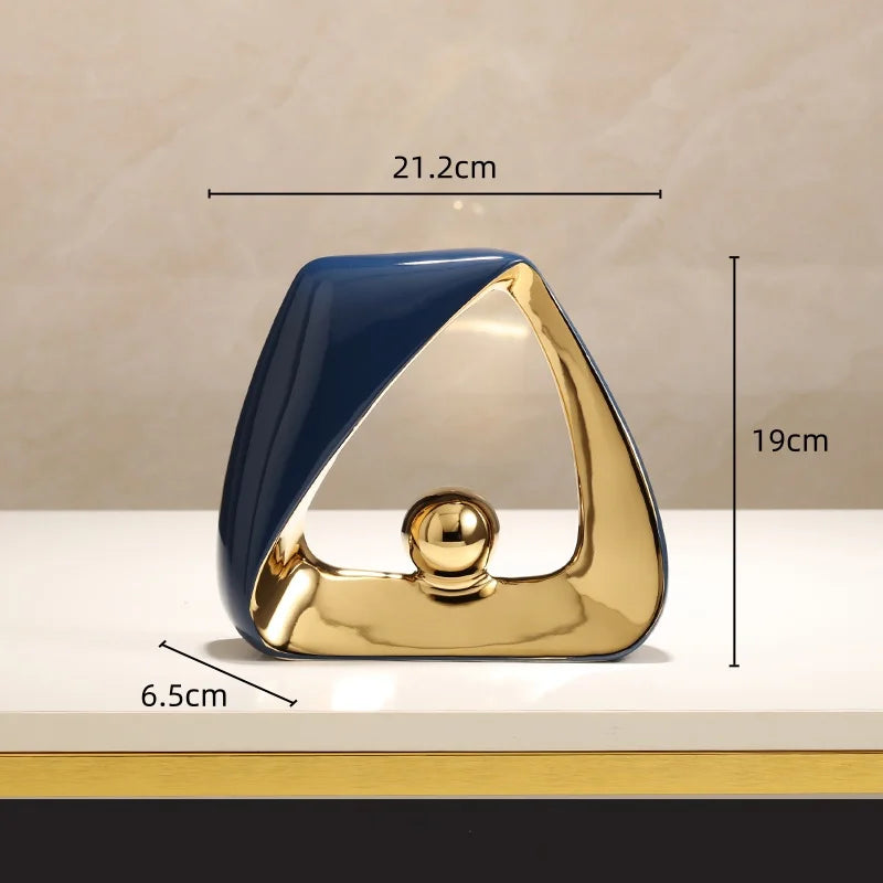 Afralia™ Geometric Triangles Golden Ball Skeleton Sculpture: Abstract Home Decor Figurine