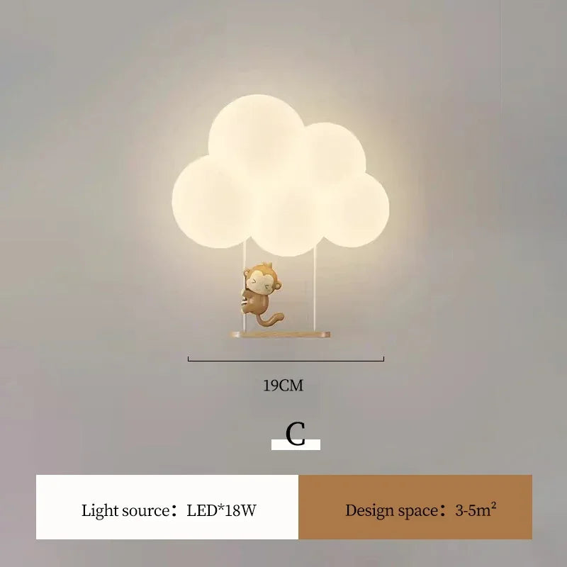 Afralia™ Kids Room LED Animal Wall Lamps - Monkey Rabbit Cloud Design