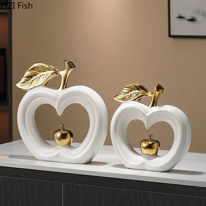 Afralia™ Apple Sculpture: Gold-Plated Ceramic Desk Ornament for Minimalist Room Decor