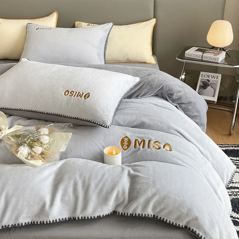 Afralia™ Winter Warm Coral Velvet King Size Bedding Set