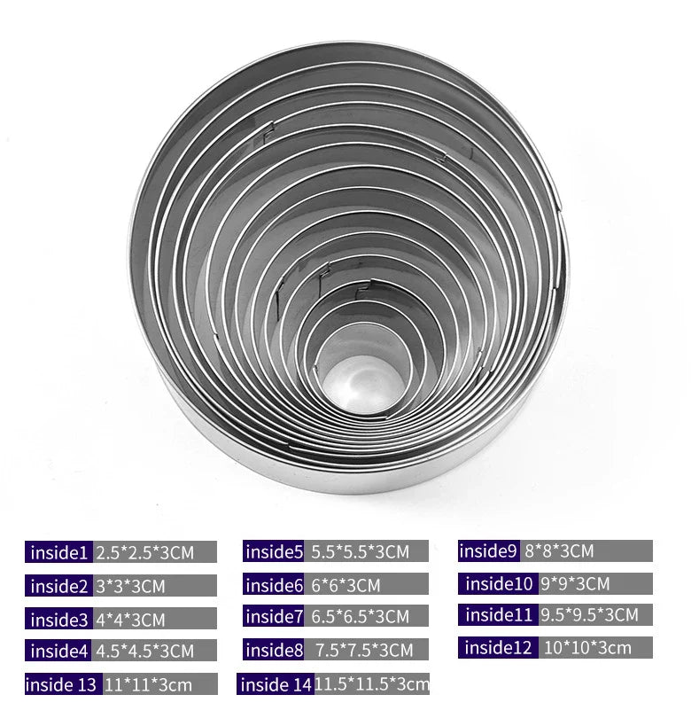 Afralia™ Stainless Steel Round Cookie Cutter Set for DIY Cake Decorating
